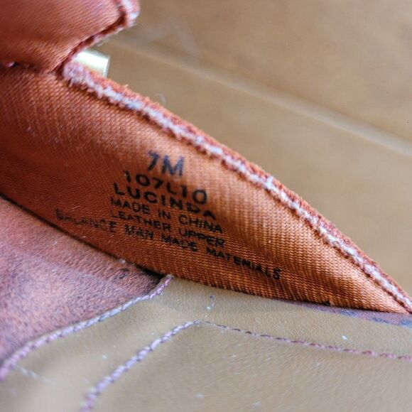 Vtg 90's LifeStride Leather Suede Square Toe Loafer Heeled Mules Orange Sz 7 - Picture 4 of 11